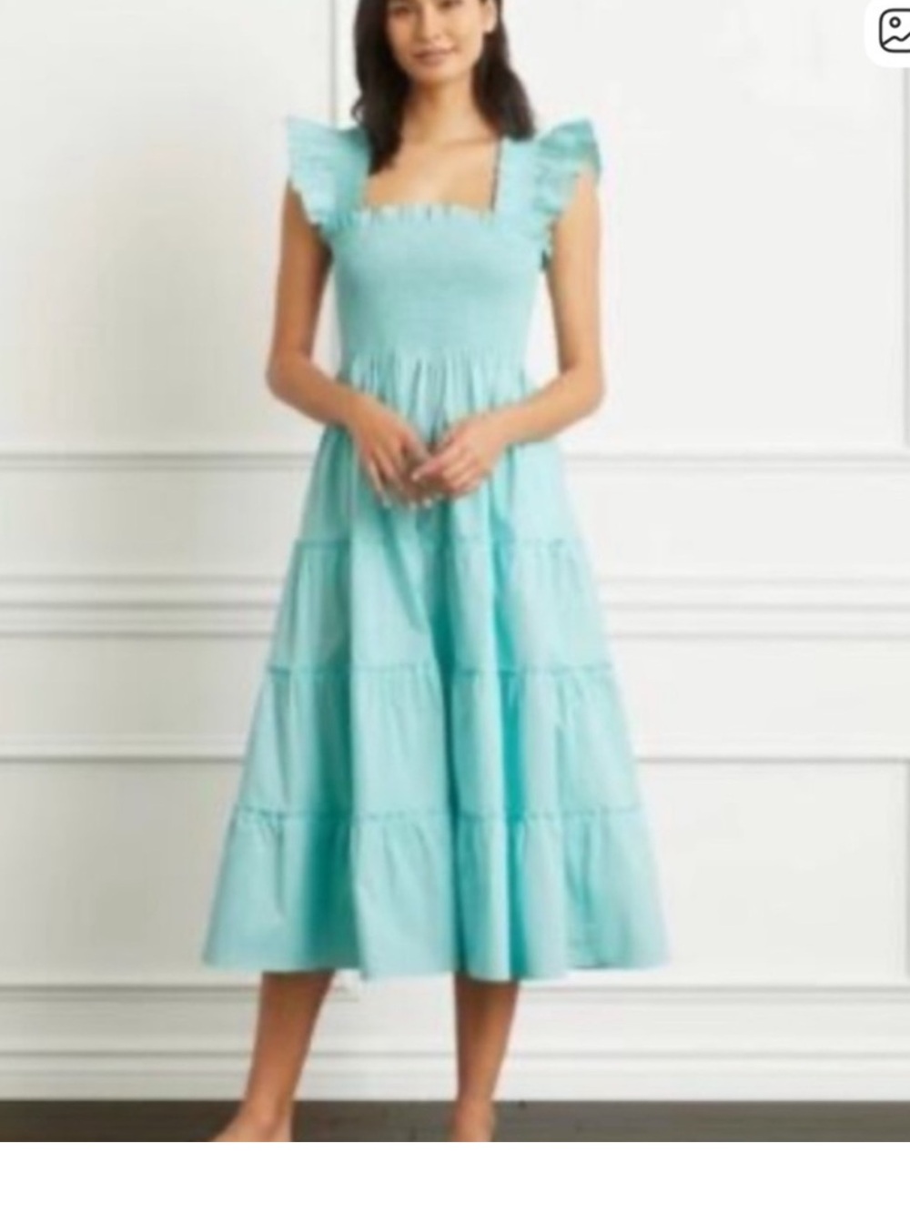 Hill House Aqua Smocked Tiered Midi Dress